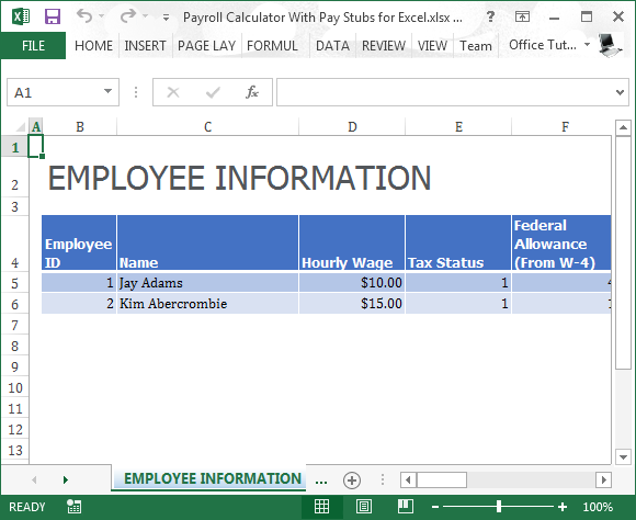 เครื่องคิดเลขบัญชีเงินเดือนกับต้นขั้วจ่ายสำหรับ Excel