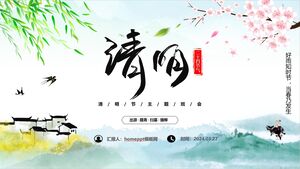 Jiangnan Su Kasabası Taze Ulusal Rüzgar Qingming Festivali PPT Şablonu