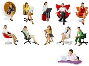 カラー職場ホワイトカラー女性座位姿勢PPT素材