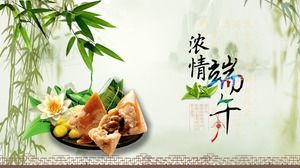 Small fresh bamboo forest background dragon boat festival ppt template
