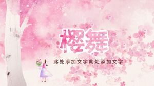 Sakura dans-romantik kiraz çiçeği güzel pembe iş raporu özeti ppt şablonu
