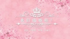 Plantilla PPT del álbum de boda con fondo rosa romántico flor de cerezo