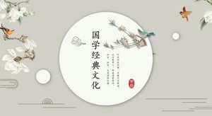 Chinese style PPT template with beautiful classical flowers and birds background