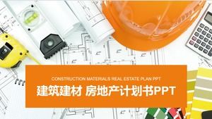 Modèle PPT de matériaux de construction et de biens immobiliers liés à l'arrière-plan de dessins de casque