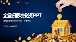 PPT template of financial investment and financial management of gold coin house background
