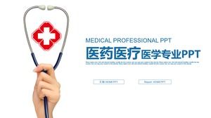 Modello di PPT dello stetoscopio della tenuta di medico ospedaliero a disposizione