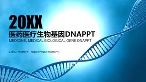 Medizinische und medizinische PPT-Schablone auf blauem DNA-Kettenhintergrund