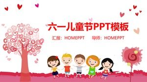 PPT template for children's day on pink cartoon children background