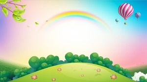 Dibujos animados arco iris bosque globo aerostático imagen de fondo PPT