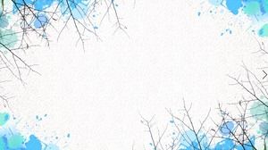 美しい青い水彩枝PPT背景画像