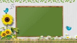 黑板上的向日葵藤蔓植物PPT背景圖片