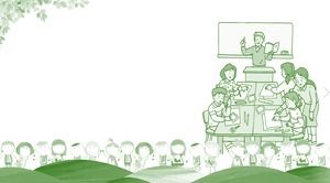 Green hand painted classroom PPT background picture