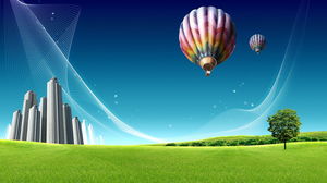 Image d'arrière-plan PPT ballon à air chaud herbe