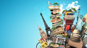 PPT background picture of world famous tourist attractions puzzle