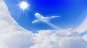 美しい青い空と白い雲の航空機PPT背景画像