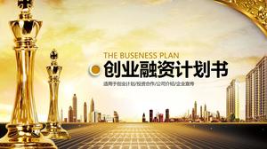 Golden city building chess background venture capital ppt template