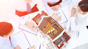 Архитектурный чертеж модели дома PPT фоновая картинка