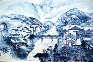PPT background picture of ink and wash style architectural landscape