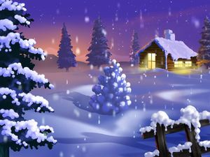 雪の丸太小屋のPPT背景画像