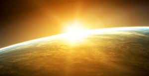 Gezegen güneş ışığı evren sahne PowerPoint arka plan şablonu
