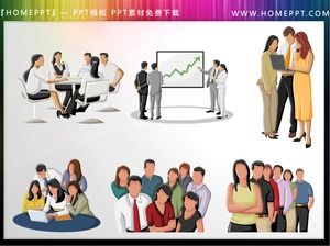 6 color business team PPT cut paintings