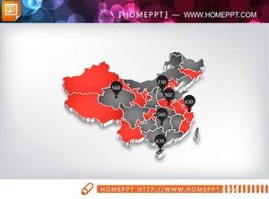 خريطة الصين مجسمة اللون الأحمر والأسود PPT الرسم البياني