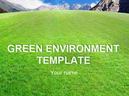 Green grass blue sky and white clouds mountain peak natural ppt template