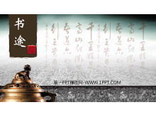 Kaligrafi bronz arka plan üzerinde klasik Çin tarzı PowerPoint sunum şablonları
