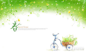 A set of green spring painted PPT background pictures