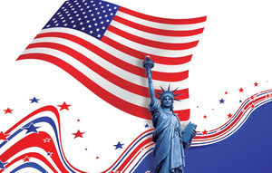 자유의 미국 국기의 동상