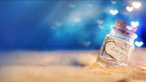 Blue beach background wishing bottle love PPT background picture
