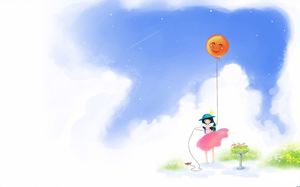 藍天白雲下氣球的女孩PPT背景圖片