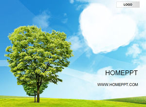 Template Blue Sky White Cloud Green Tree Natural Style PPT