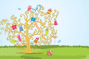 Cartoon Geschenk glücklicher Baum PPT-Vorlage