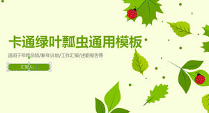 Karikatur PPT-Schablone mit frischen zarten grünen Blättern und Marienkäferhintergrund