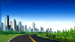 乾淨整潔的綠色城市PPT背景圖片