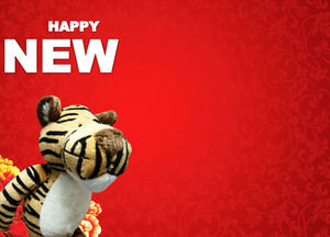 Día plantilla PPT fondo de tela tigre de Año Nuevo