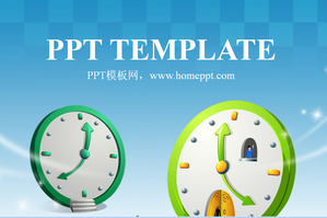 Elegant blue background, cartoon clock Korean cartoon PPT template free download;