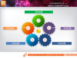 五种颜色的齿轮PPT图图表材料下载