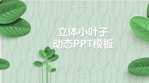 Fresh green three-dimensional small leaf PPT template