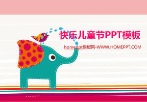 イラスト風のデザインの子供の日の鳥と象幸せプレイ無料のPPTテンプレートのダウンロード