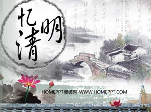 Tinta dan Cuci gaya gaya Cina "Yi Qingming" template Ching Ming Festival PPT