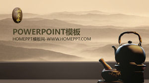 PPT plantilla de estilo chino de tinta y el agua del paisaje de arena té