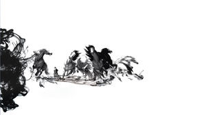 الرسم بالحبر "الحصان" صورة النمط الصيني خلفية باور بوينت