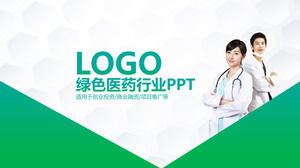 Medical workers background green medical pharmaceutical industry PPT template