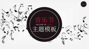 Modello PPT Concert Festival musicale su sfondo nero di note musicali