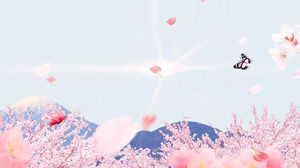 桃の花の蝶美しい美しいPPTの背景画像を飛びます