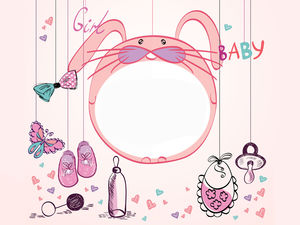 粉红色的卡通兔子边框PPT背景图片