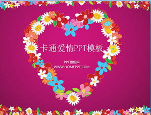 粉红色的卡通花卉背景浪漫的爱情的PowerPoint模板下载