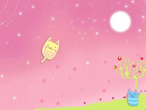 ピンクの猫の星空のPowerPointの背景画像